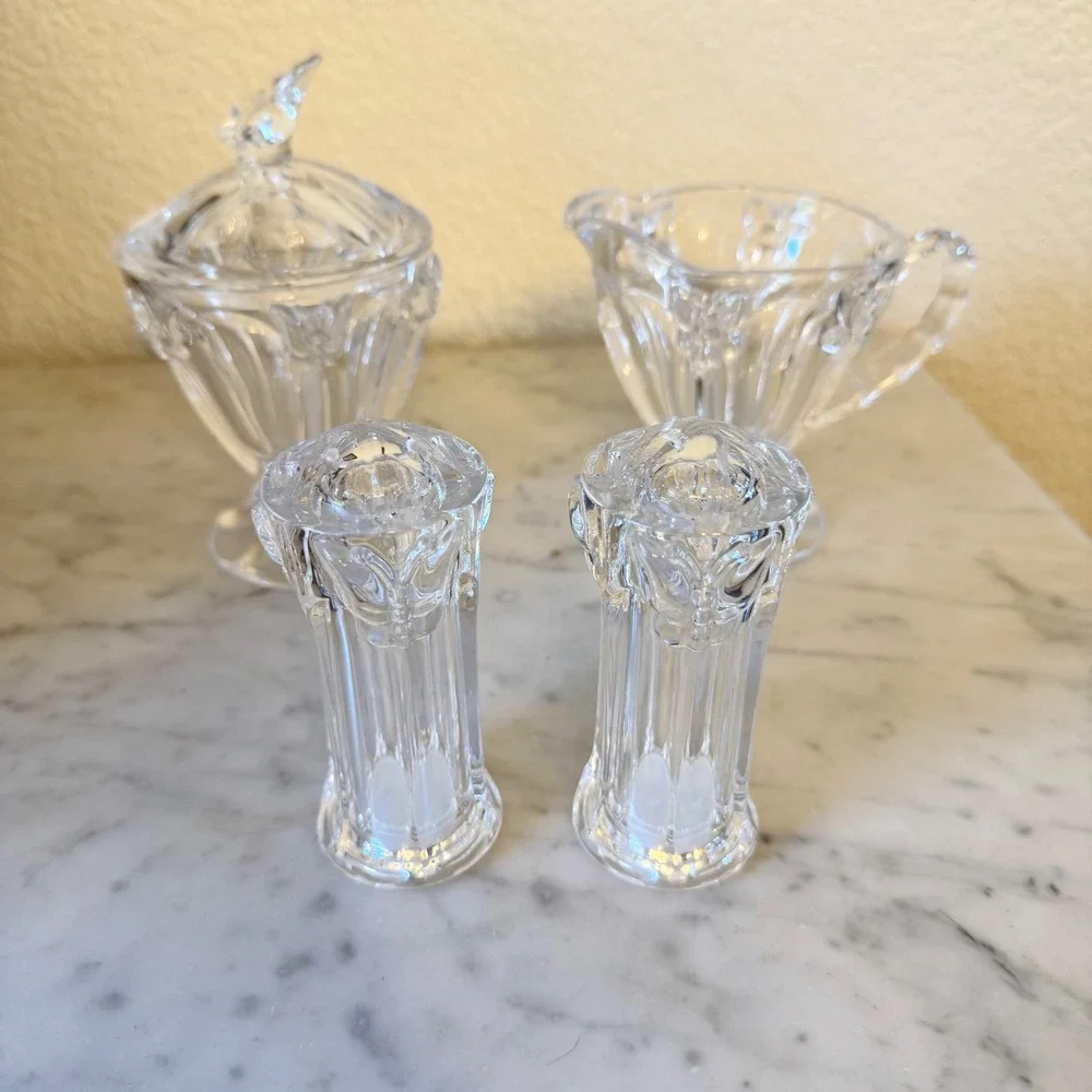 Lenox Butterfly Meadow Crystal Sugar Bowl Creamer Salt Pepper Shaker Set 4 Piece